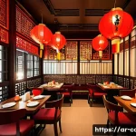 Home 22 중식조리사 창업 성공 사례 분석 - A vibrant Chinese restaurant interior blending traditional Chinese cultural elements with subtle Ara...