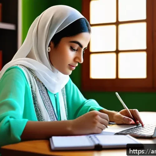 Home 32 조리사 자격증 준비하는 직장인 팁 - A focused Arab young woman studying at a modern desk in a bright, quiet room designed for concentrat...