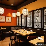Home 23 한식조리사와 창업의 연관성 - A cozy Korean-Arabic fusion restaurant interior showcasing warm, traditional Korean décor elements l...