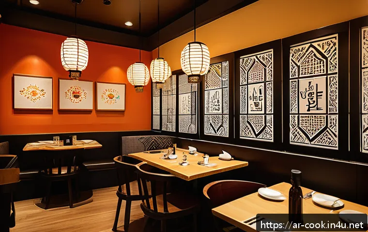 한식조리사와 창업의 연관성 - A cozy Korean-Arabic fusion restaurant interior showcasing warm, traditional Korean décor elements l...